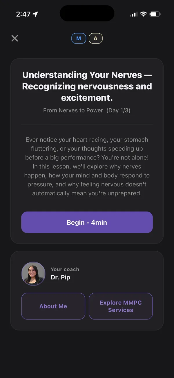 A Relentless lesson from Dr. Pip called Understanding Your Nerves, part of the From Nerves to Power program